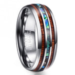 NUNCAD 8mm Ring Herren Silber mit Abalone-Muschel und Hawaiischem Koa holz