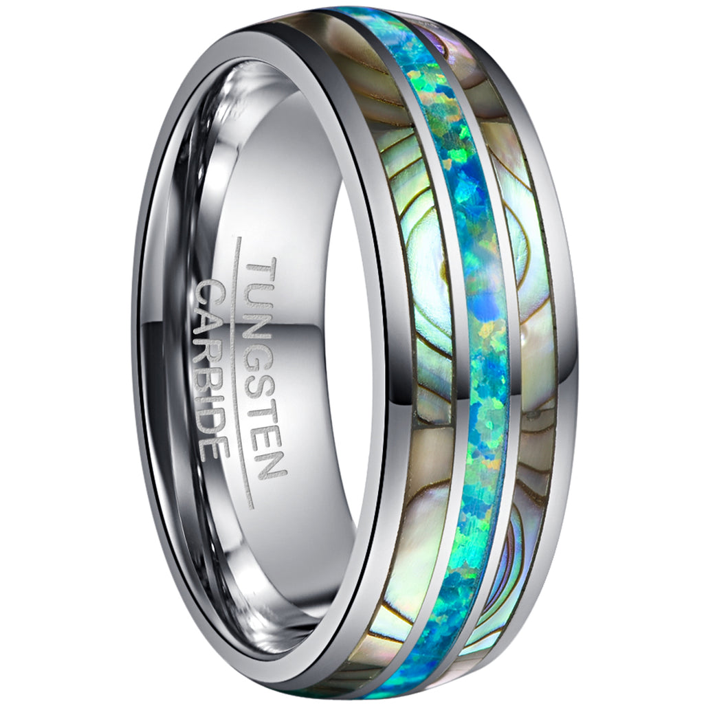 NUNCAD Ring Herren 8mm Mehrfarbig mit Opal und Muschel Wolfram Comfort Fit