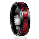 NUNCAD 8mm Ring Herren Rose Rot Keltische Drachen aus Wolframcarbid