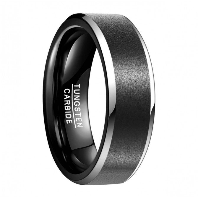 NUNCAD 8mm Ring Herren schwarz Wolfram mit Mattierung und Comfort