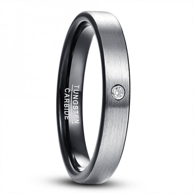 NUNCAD 4mm Ring Damen grau schwarz für Hochzeit aus Wolfram