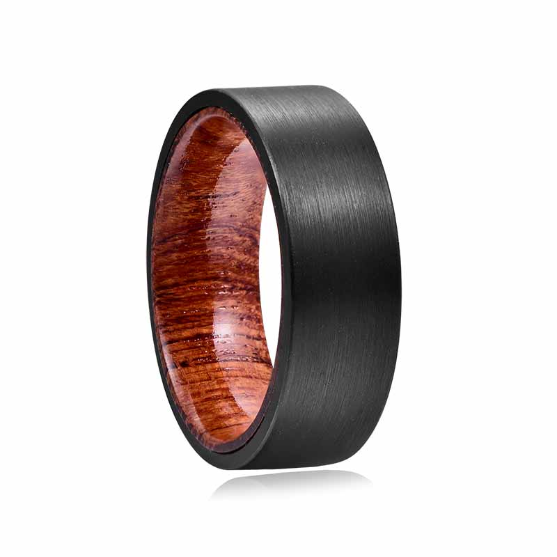 NUNCAD 8mm Ring Herren Schwarz aus Wolfram mit Holz