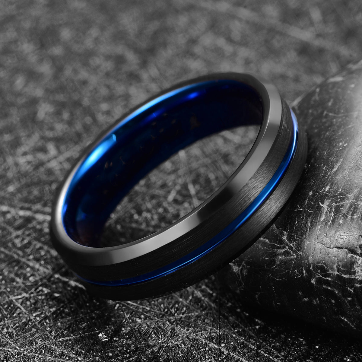 NUNCAD 6mm Ring Damen Schwarz Blau Wolframcarbid Außenbreite Bequem –  nuncad ring