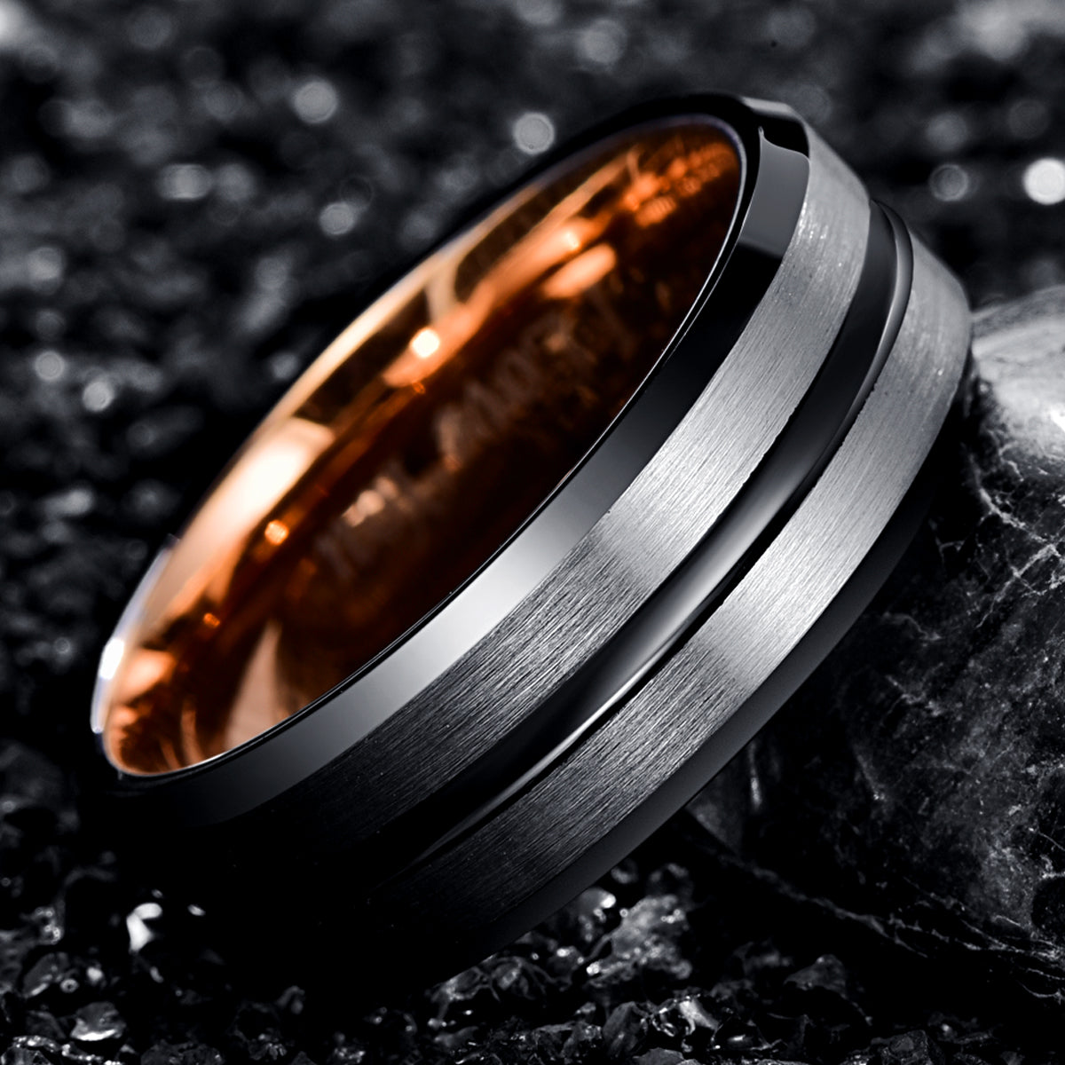 8mm Ring Schwarz Und Roségold Matt Hochpoliert Wolfram
