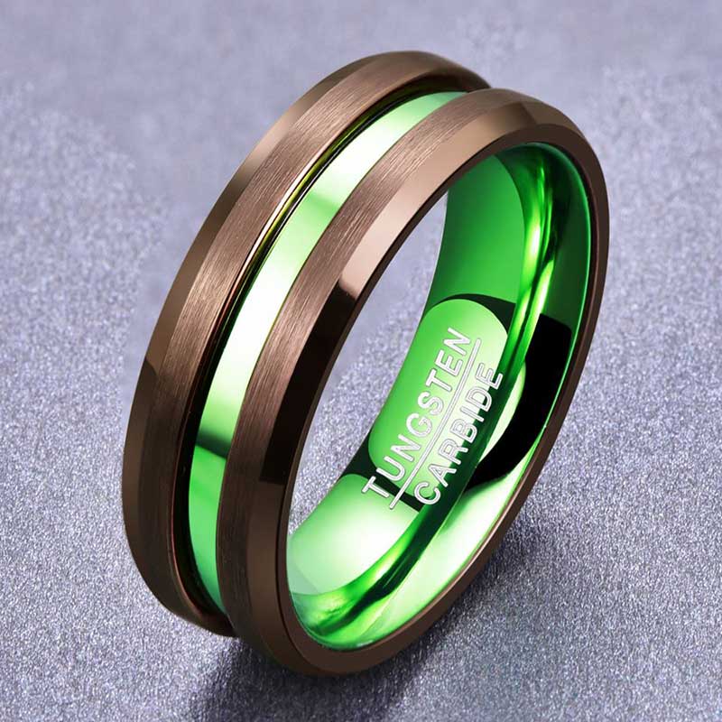 NUNCAD Ring Herren Schwarz grün aus Wolframcarbid Comfort Fit