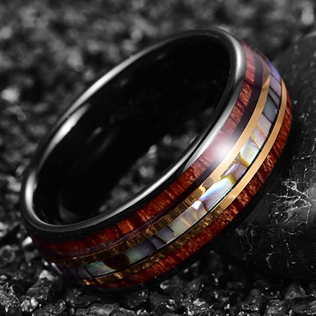 Mesnt Schwarze Ringe Herren, 8mm schwarzer gebürsteter Ring mit Nut