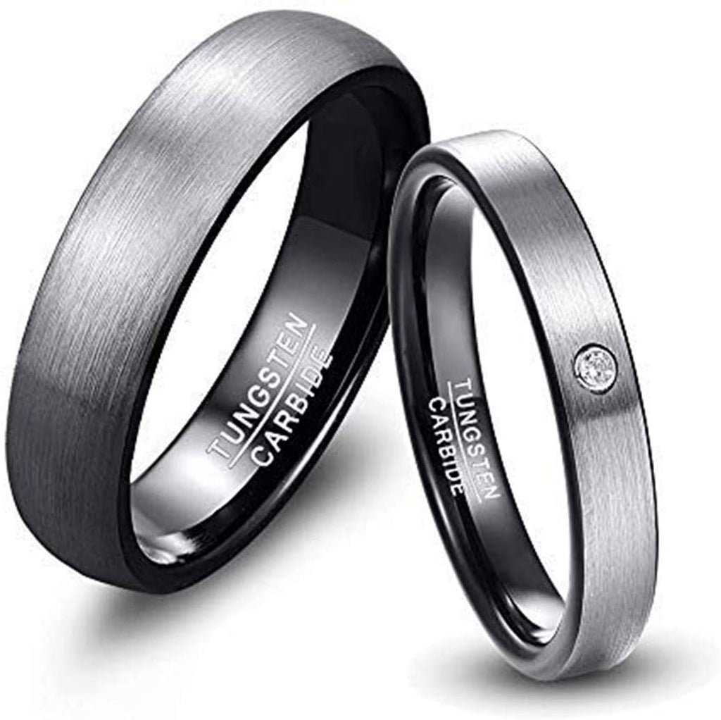 NUNCAD 6mm Ring Herren grau schwarz für Hochzeit aus Wolfram