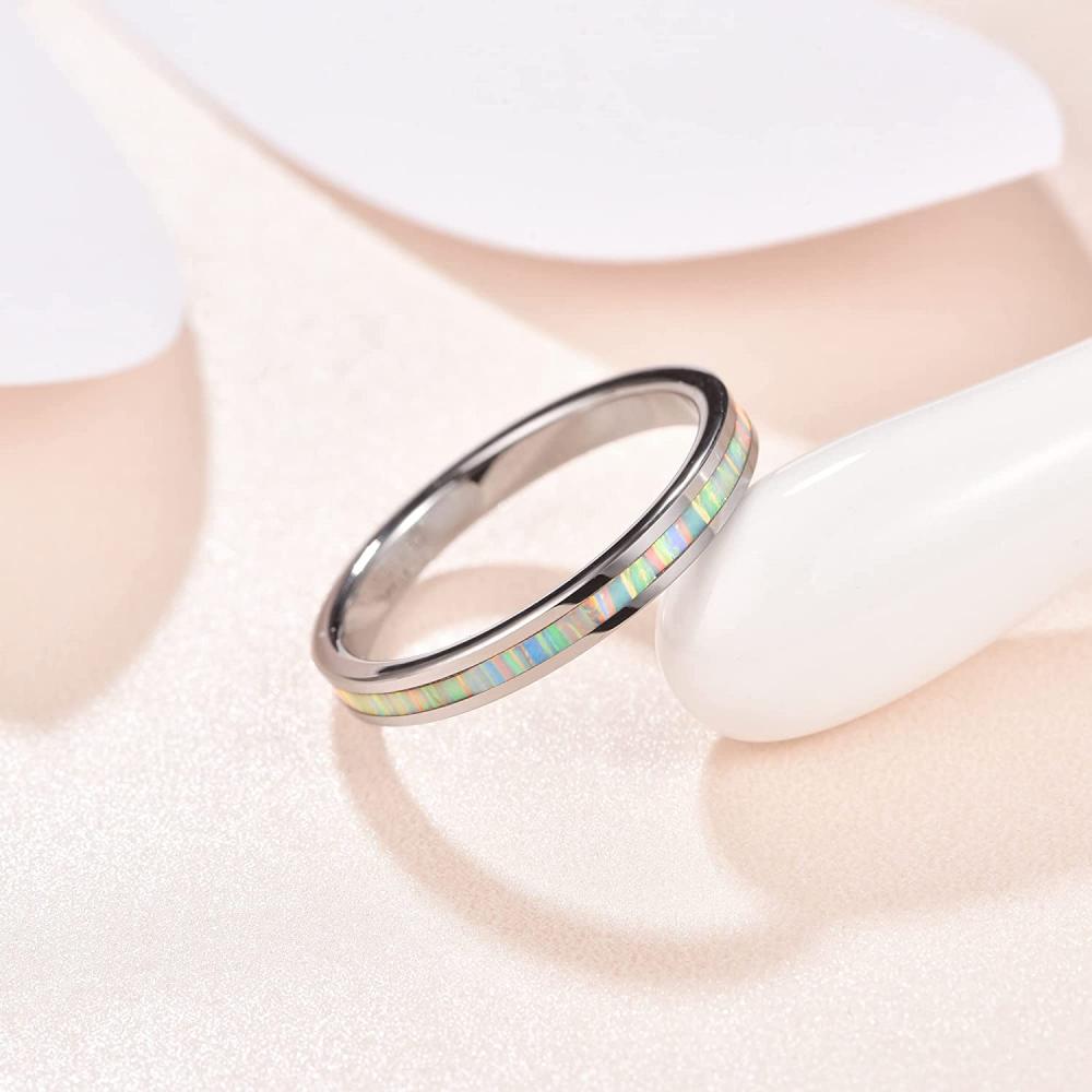 Nuncad 3mm Wolfram Ring Silber Damen mit Opal