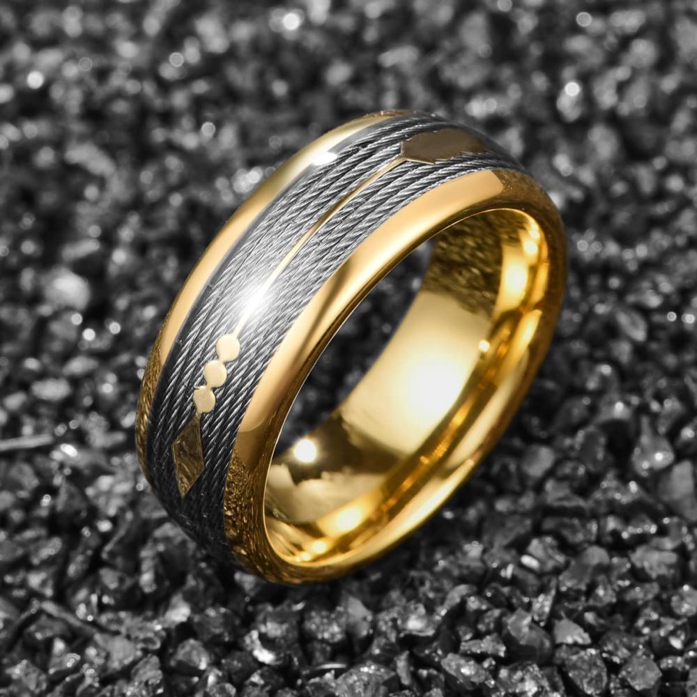 Nuncad 8mm Gold Wolfram Ring mit Amors Pfeil und Stahldraht