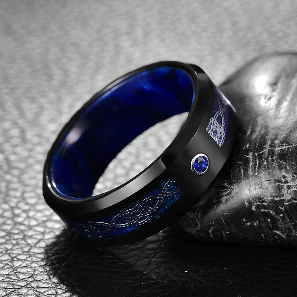 Nuncad 8mm Wolfram Ring Blau Resin Inner Herren mit Keltisch