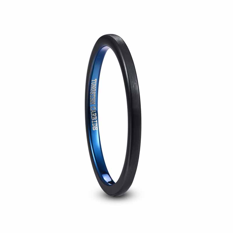 NUNCAD 2mm Ring Damen Schwarze blau Wolfram für Hochzeit