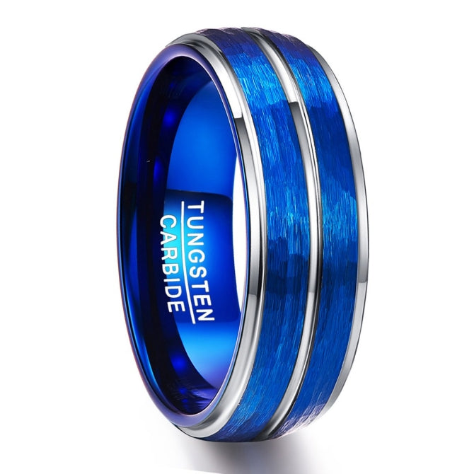 NUNCAD 8mm Ring Herren Blau Silber breit aus Wolframcarbid