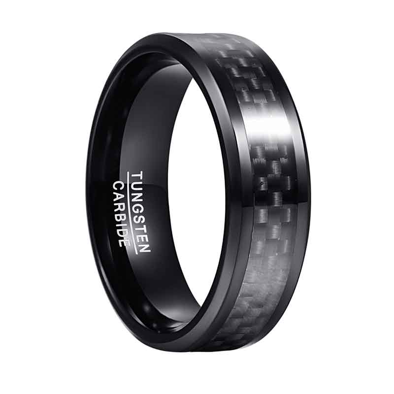 NUNCAD 8mm  Ring Herren  Schwarze Kohlefaser aus Wolfram