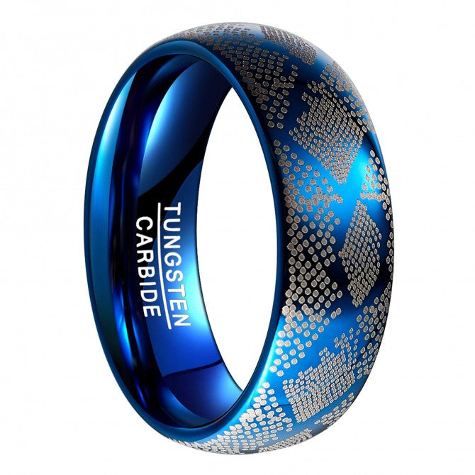 NUNCAD 8mm Ring Herren Blau aus Wolfram mit Schlangemustern Design