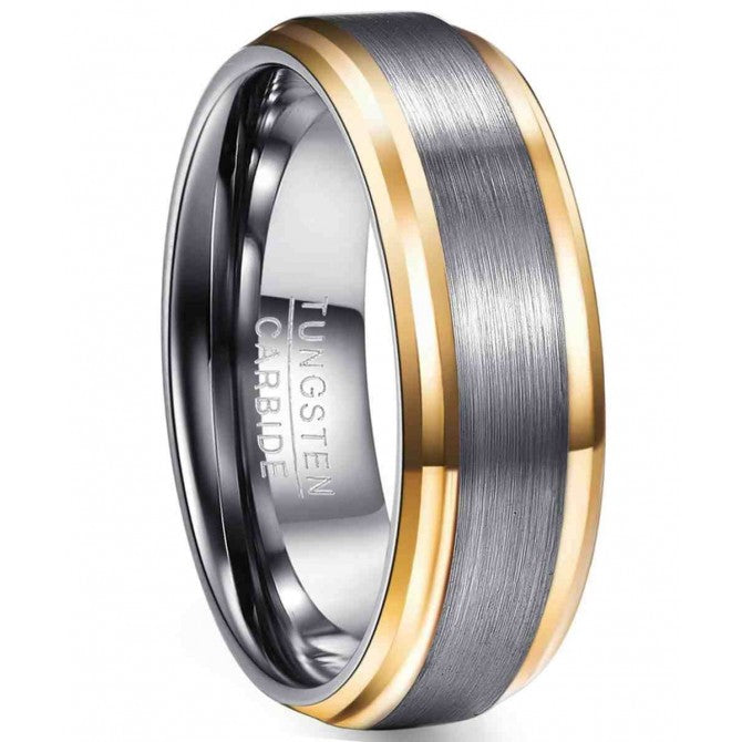 NUNCAD 8mm Ring Herren Silber mit goldenem Kantendesign Wolfram