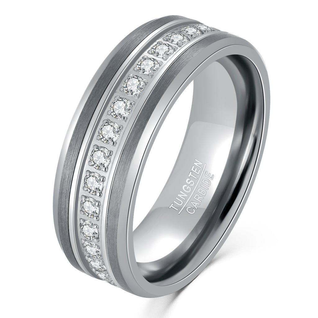 NUNCAD 8mm Ring Herren Silber mit Zirkon Steinen für Hochzeit