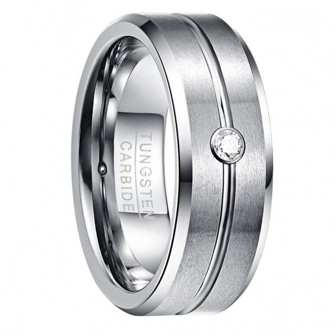 NUNCAD 8mm Ring Damen Silber mit Zirkon aus Wolfram und Zirkonstein
