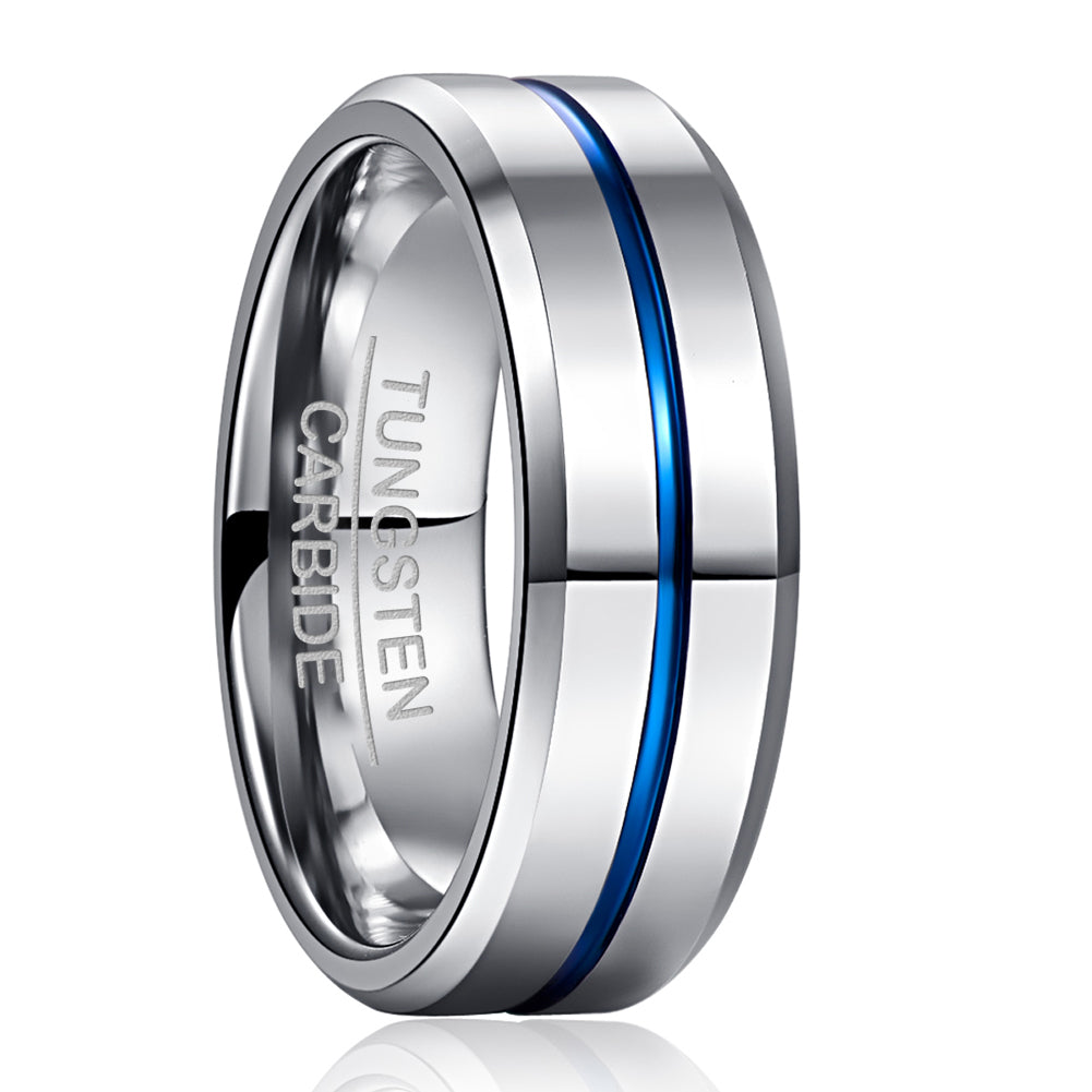 NUNCAD 8mm Ring Herren Silber Blau Wolfram Ringe Außenbreite Bequem