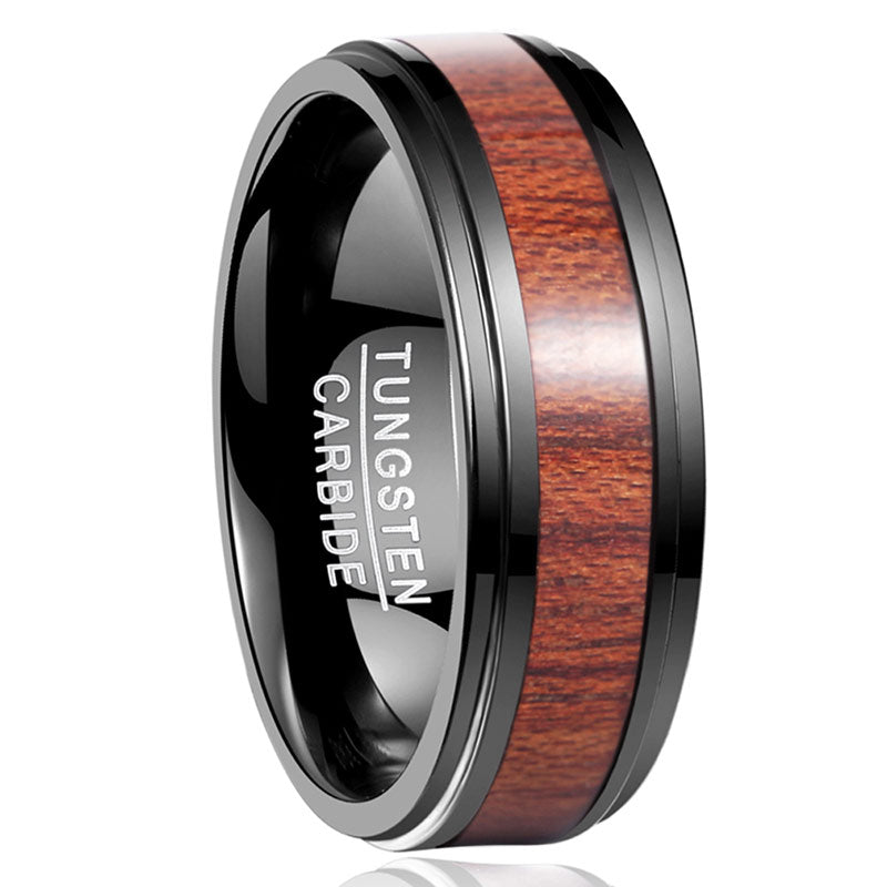 NUNCAD 8mm Ring Herren schwarz Wolfram Design mit Koa Holz