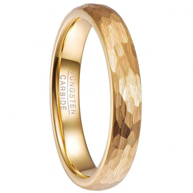NUNCAD 4mm Ring Damen Gold aus Wolfram mit Gehämmertem Design