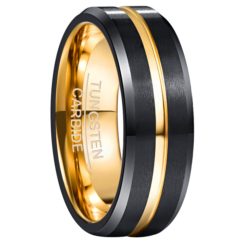 NUNCAD 8mm Ring Herren Schwarz Gold Wolfram ringe Außenbreite Bequem –  nuncad ring