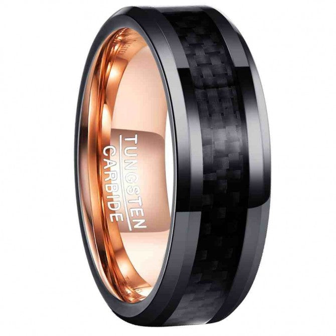 NUNCAD 8mm Ring Herren Schwarz Rosegold Carbon Faser Design