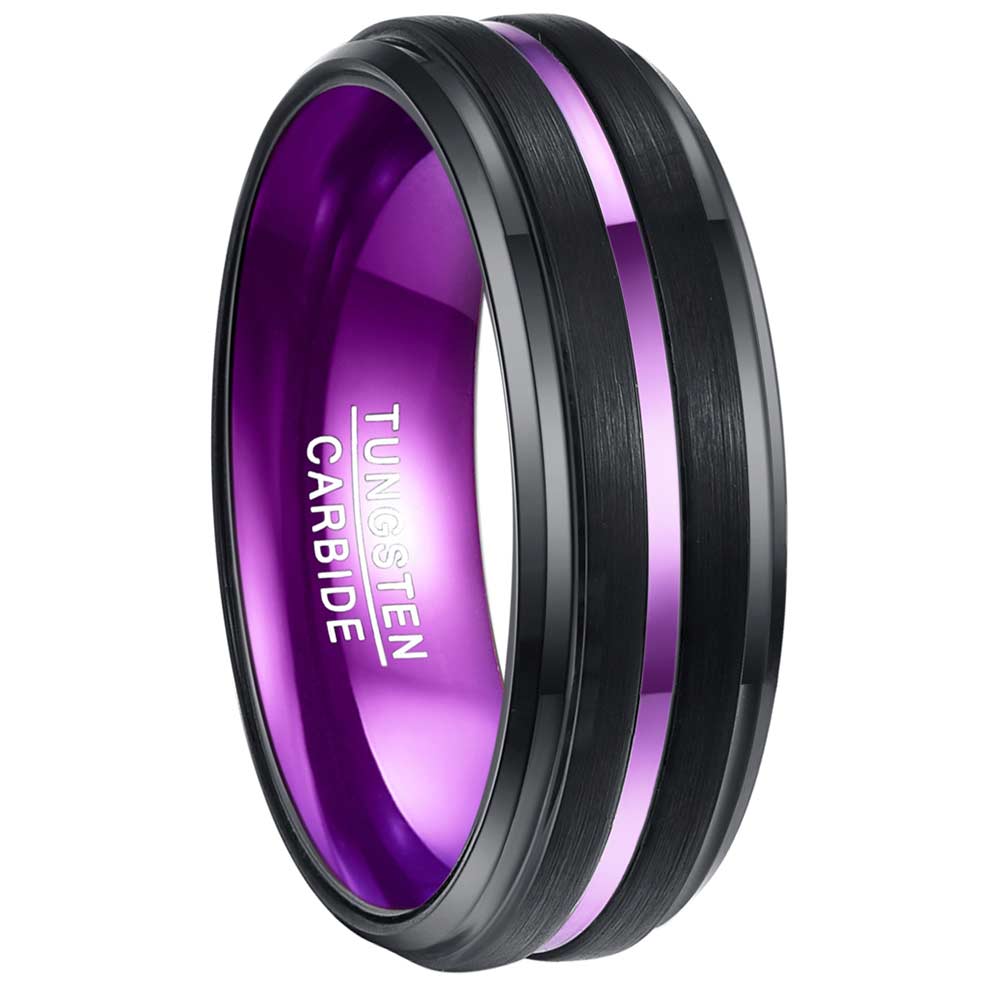 NUNCAD 8mm Ring Herren Schwarz lila aus Wolfram  ringe Comfort Fit
