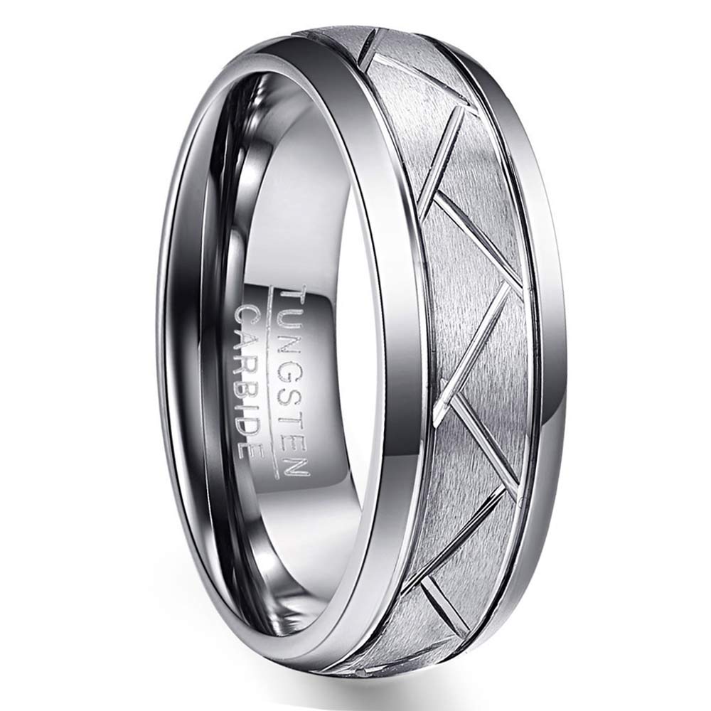 NUNCAD 8mm Herren Silber Grau Wolfram Ring mit Komfort