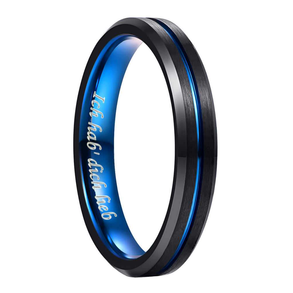 NUNCAD 4mm Ring Damen Schwarz Blau Wolframcarbid Außenbreite Bequem