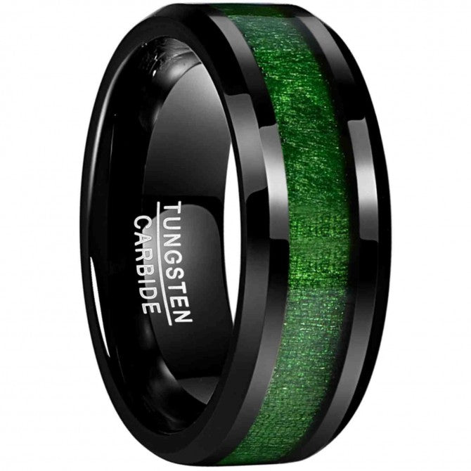 NUNCAD 8mm Ring Herren schwarz grün mit Holz Design
