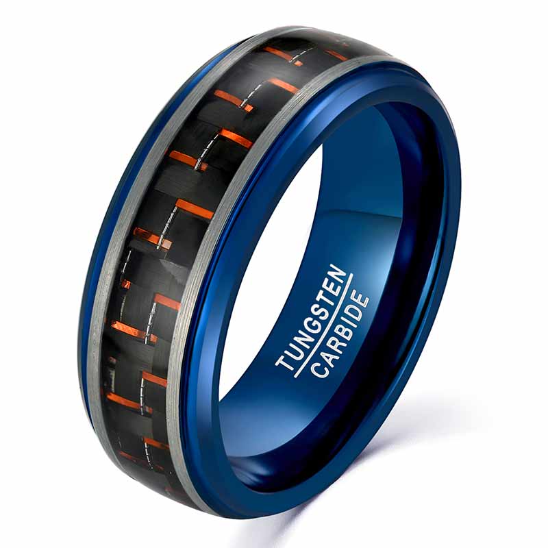 NUNCAD 8mm ring Herren roter Kohlefaser mit Blau Wolfram ring