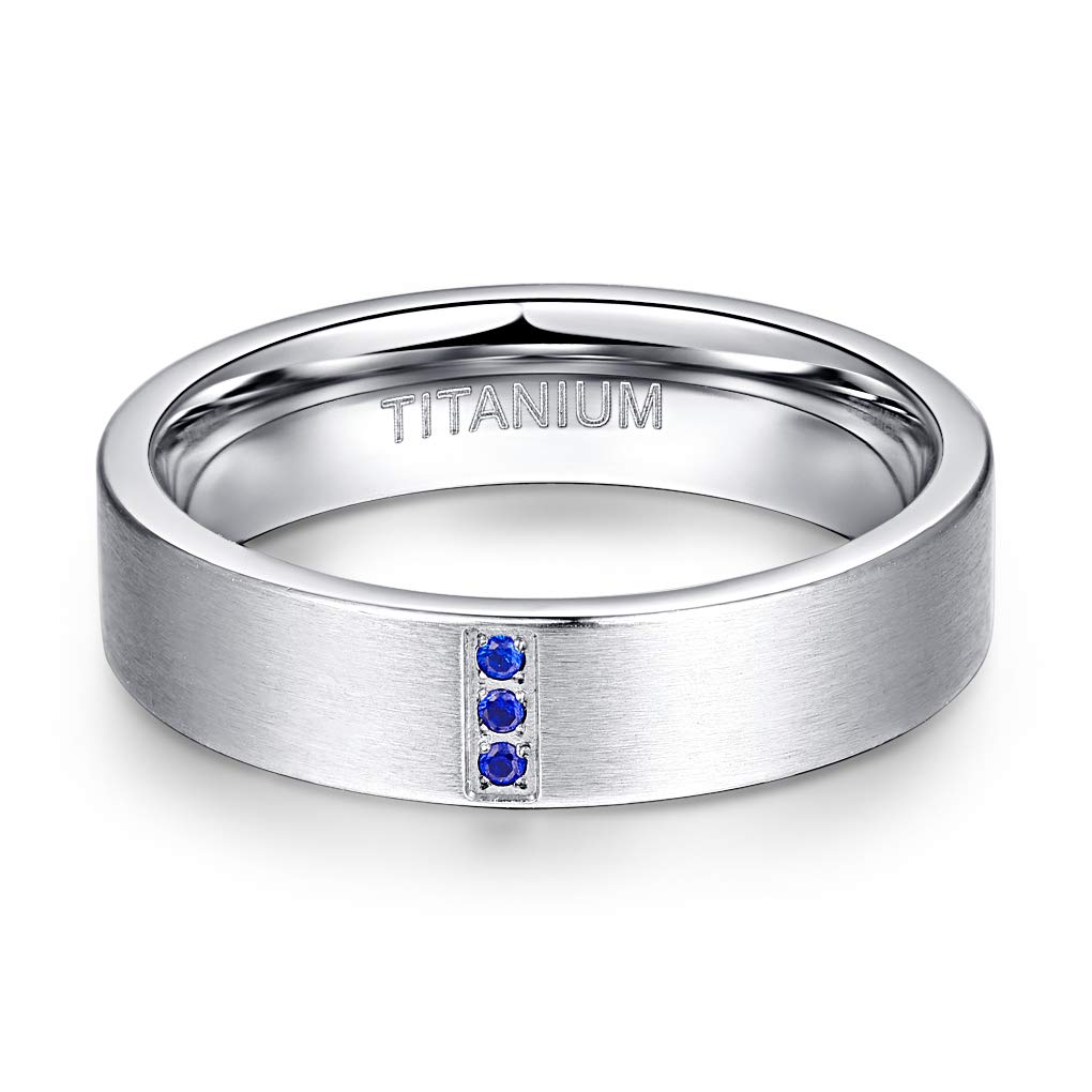 NUNCAD 6mm Ring Damen Silber aus Titanstahl mit Blauen Zirkonia Gebürstet