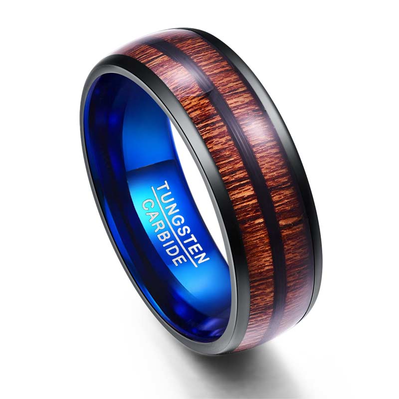 NUNCAD 8mm Ring Herren Blau Wolfram ring mit  Hawaii Koa Holz
