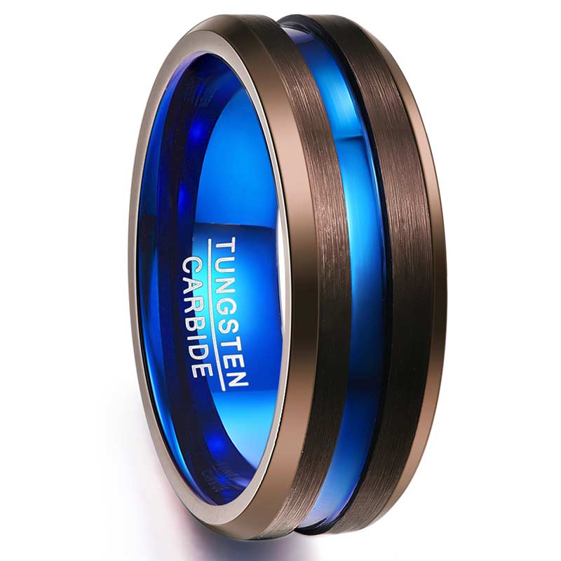 NUNCAD 8mm Ring Herren braun und blau aus Wolframcarbid Comfort Fit