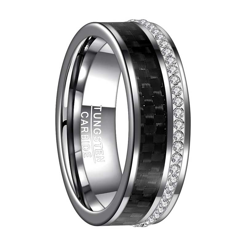 NUNCAD 8mm ring Herren Silber Schwarz Wolfram ring  mit Diamant