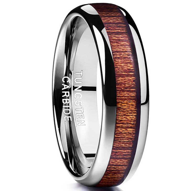 NUNCAD 6mm Ring Damen sliber Wolfram Design mit Koa Holz