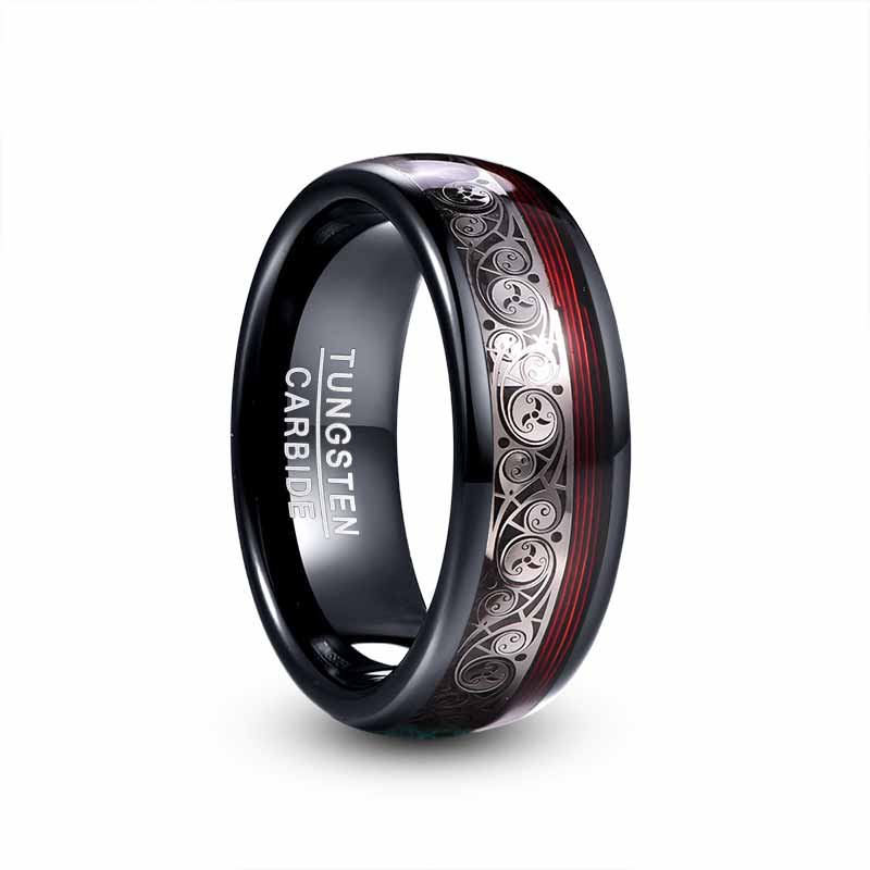 NUNCAD 8mm ring Herren Schwarzaus Wolfram mit  Spiralmuster und Gitarrensaiten