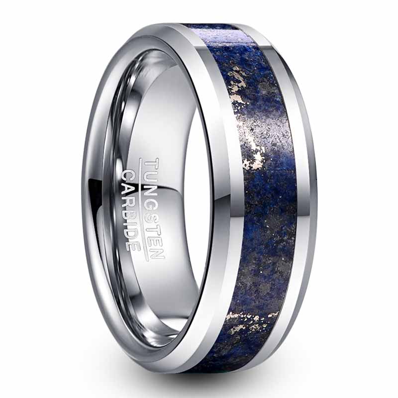 NUNCAD 8mm Ring Herren Silber  mit blauer Stein Wolfram