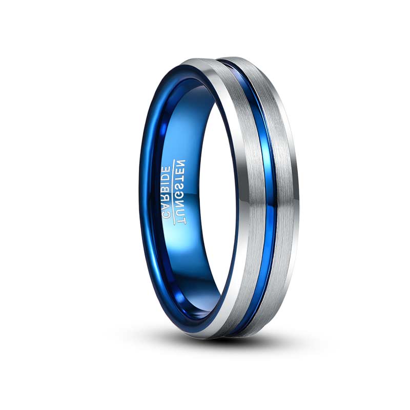 NUNCAD 6mm Ring Damen Silber Blau matt hochpoliert aus Wolfram