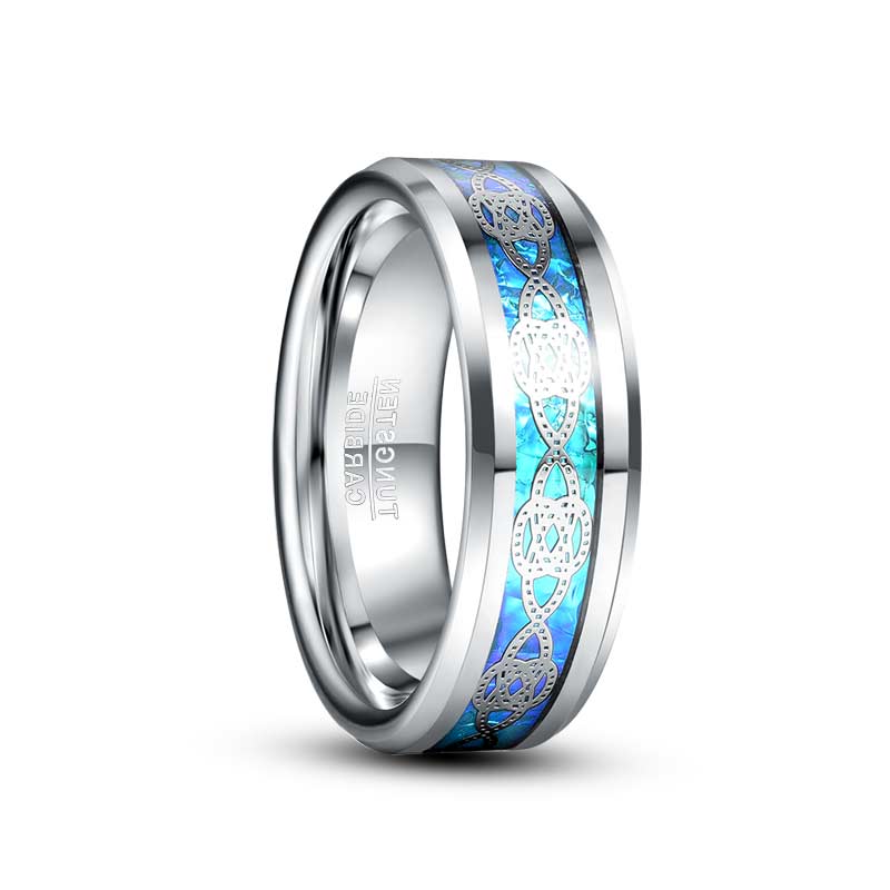 NUNCAD 8mm  ring Herren silber Wolfram und blau Keltische Design