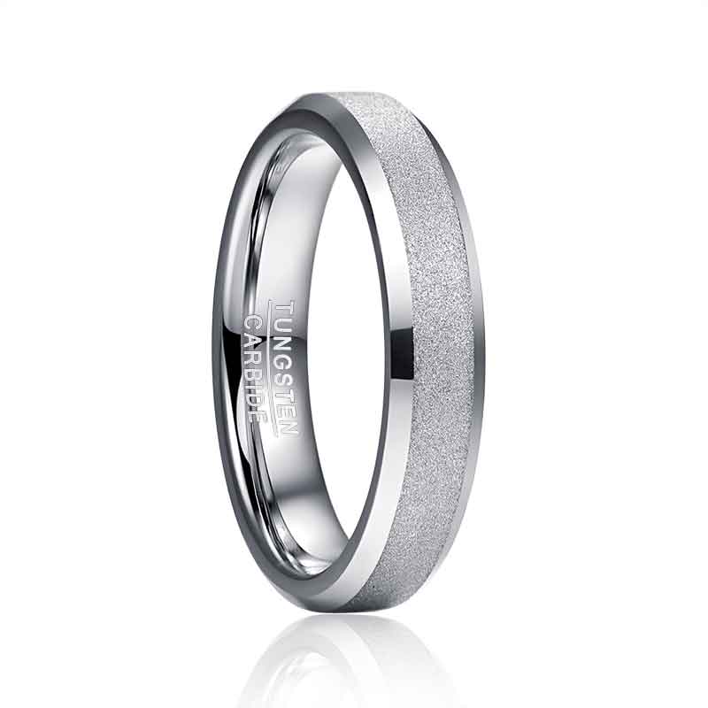 NUNCAD 4mm Ring  Damen silber aus gefrostet Wolframcarbid Comfort Fit