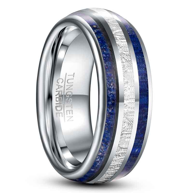 NUNCAD 8mm Ring Herren silber aus Wolfram mit blau Opal