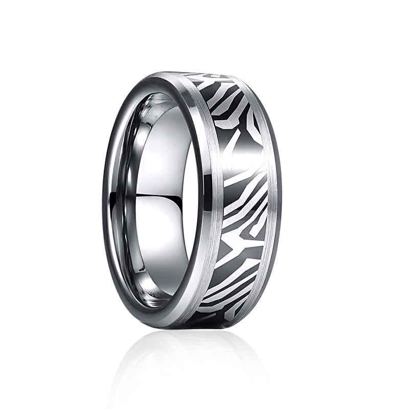 NUNCAD 8mm ring Herren Silber Schwarz Wolfram ring mit Damaskus-Muster