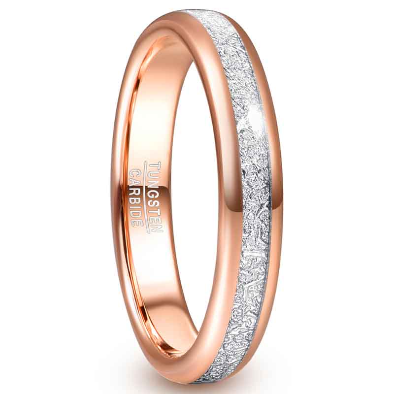 NUNCAD 4mm Ring Damen Rosegold breit Wolfram inlay Meteorit für Hochzeit