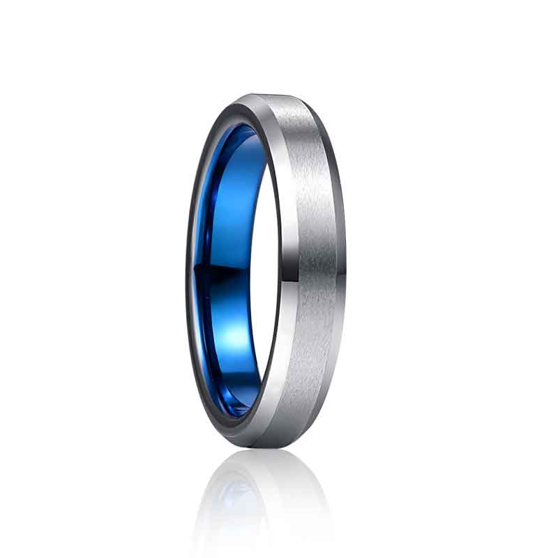 NUNCAD 4mm Ring Damen Silber blau matt hochpoliert aus Wolfram