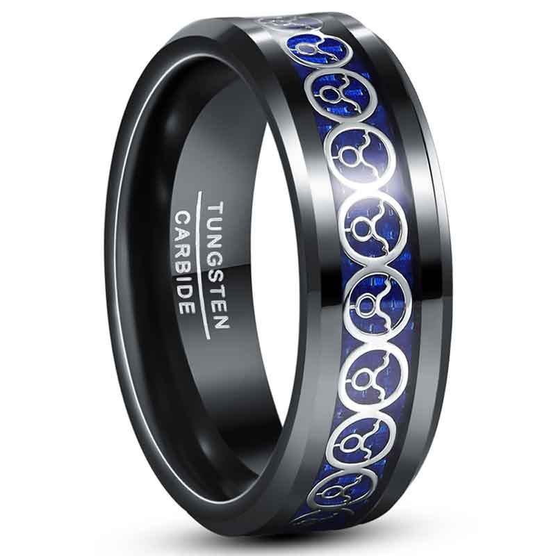 NUNCAD 8mm Ring Herren Schwarze Wolfram inlay blau Opal und Taurus Muster
