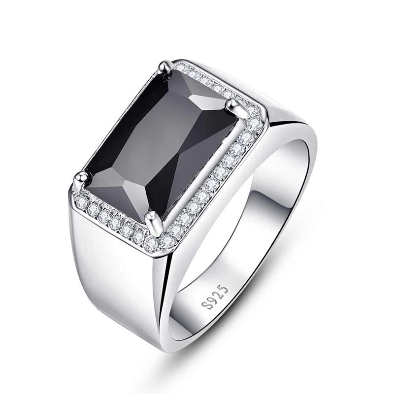 NUNCAD Ring Damen 925 Silber Ring inlay quadratischer schwarz Edelstein