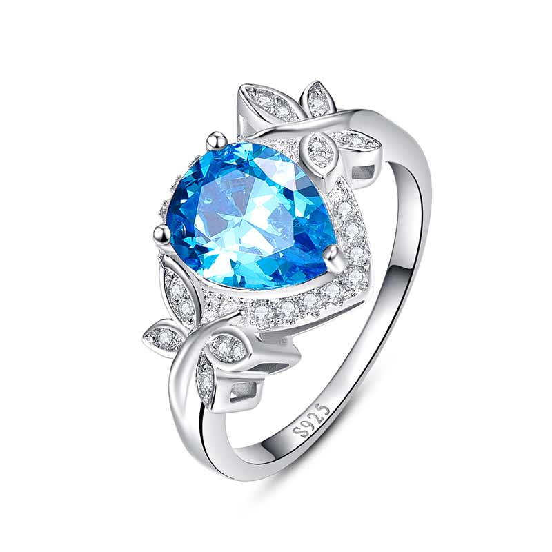 NUNCAD Ring Damen 925 Silber Ohrstecker inlay Schweizer blau Topas Comfort Fit